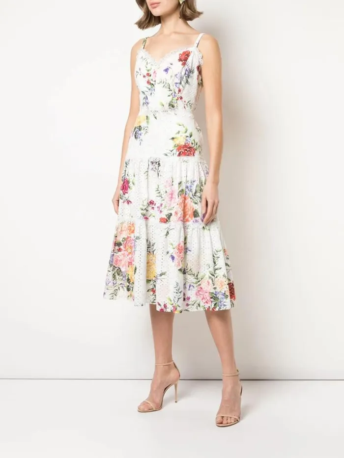 Women Marchesa Marchesa Notte Printed Sleeveless Eyelet Midi Ivory Multi