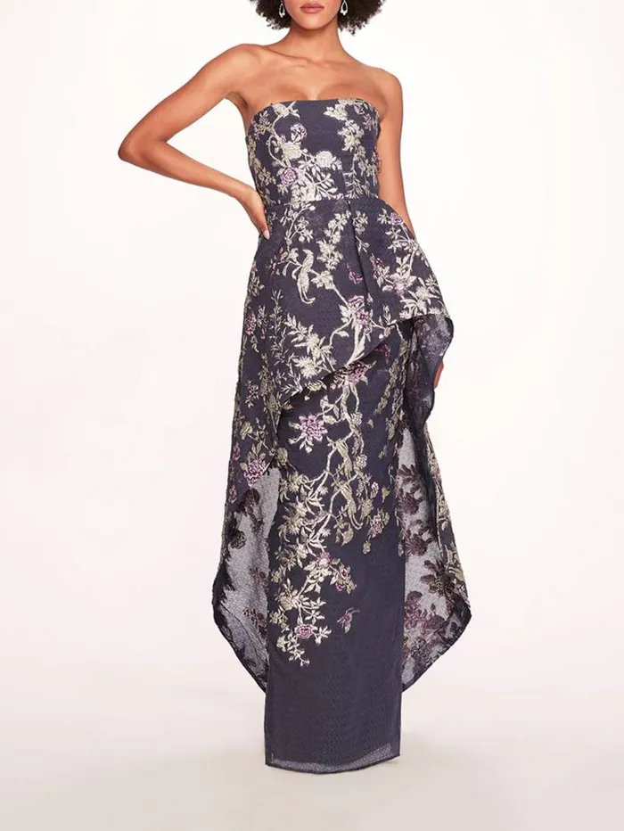 Women Marchesa Marchesa Notte Strapless Gilded Gown Navy