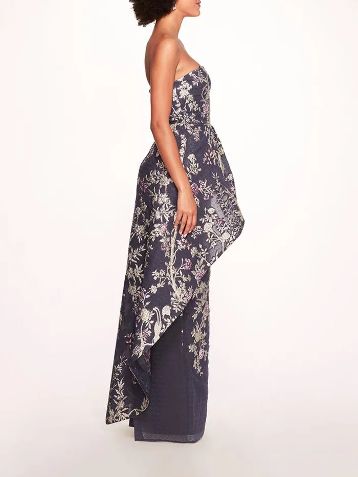 Women Marchesa Marchesa Notte Strapless Gilded Gown Navy