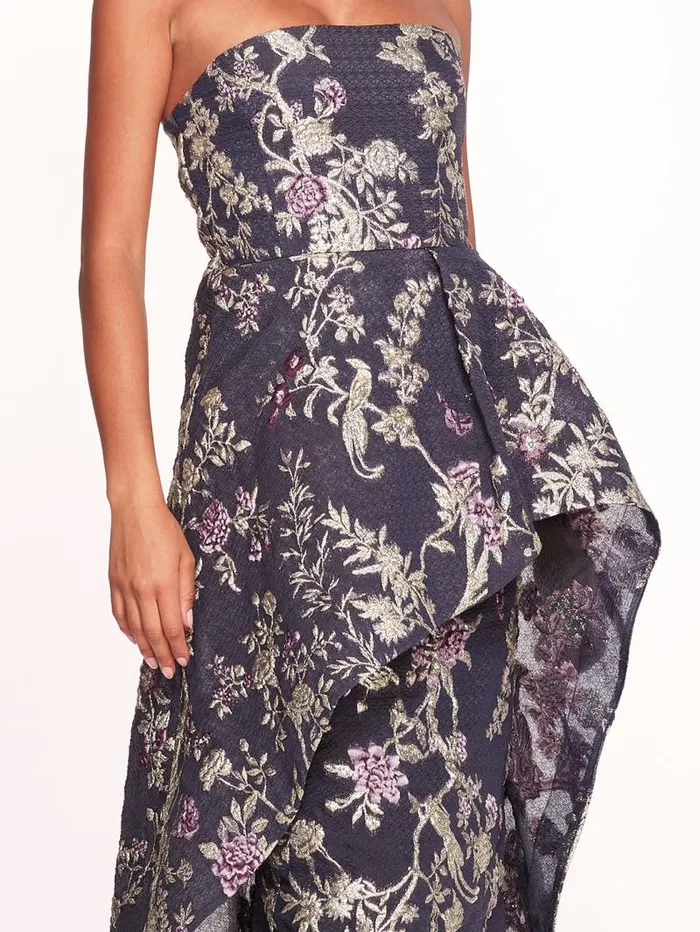 Women Marchesa Marchesa Notte Strapless Gilded Gown Navy