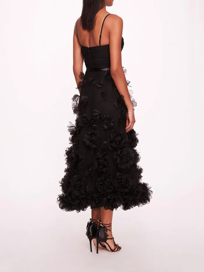 Women Marchesa Marchesa Notte Tulle Rosette Midi Dress Black