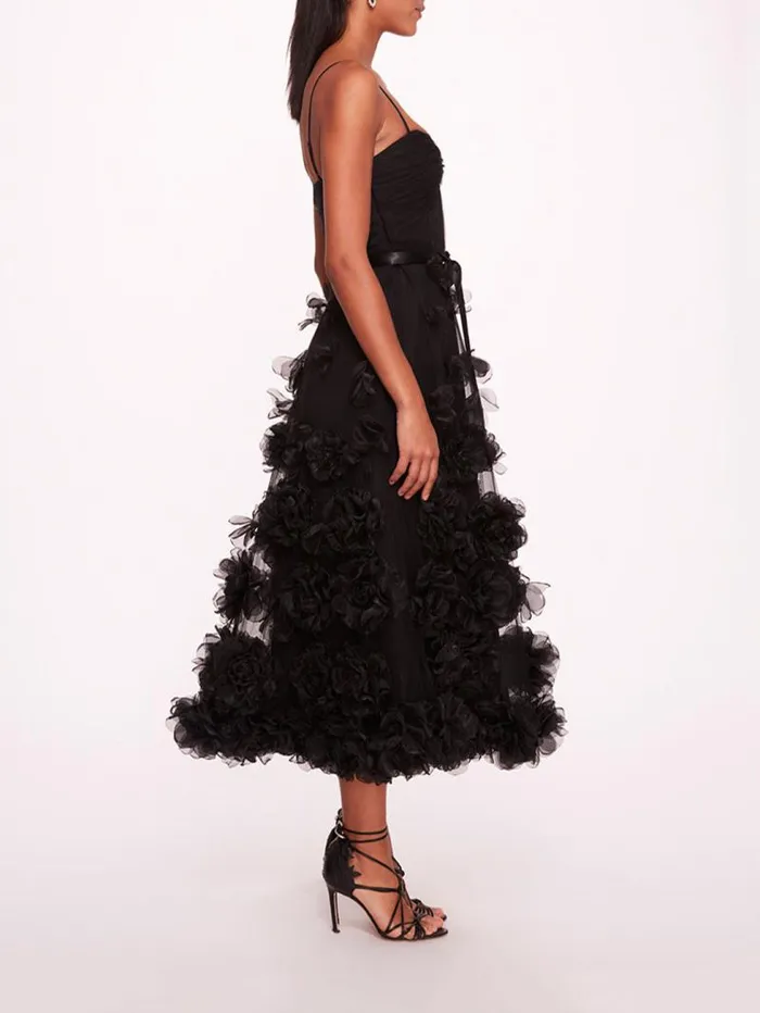 Women Marchesa Marchesa Notte Tulle Rosette Midi Dress Black