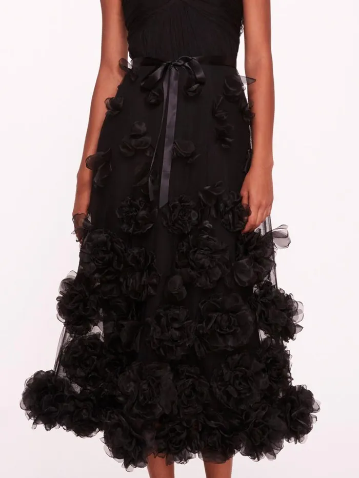 Women Marchesa Marchesa Notte Tulle Rosette Midi Dress Black