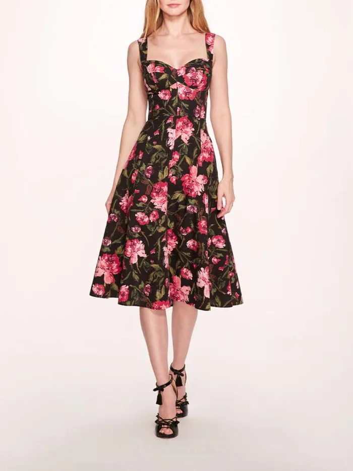 Women Marchesa Marchesa Rosa Holly Midi Dress Magenta Black