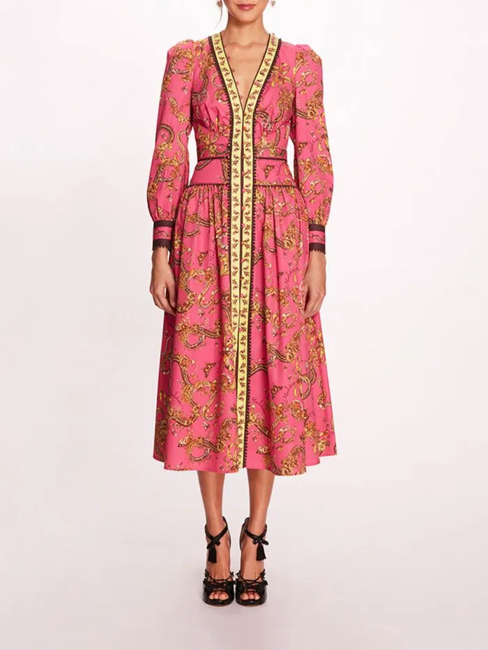 Women Marchesa Marchesa Rosa Tansy Midi Dress Fuchsia Multi