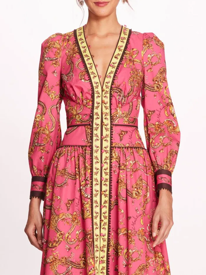 Women Marchesa Marchesa Rosa Tansy Midi Dress Fuchsia Multi