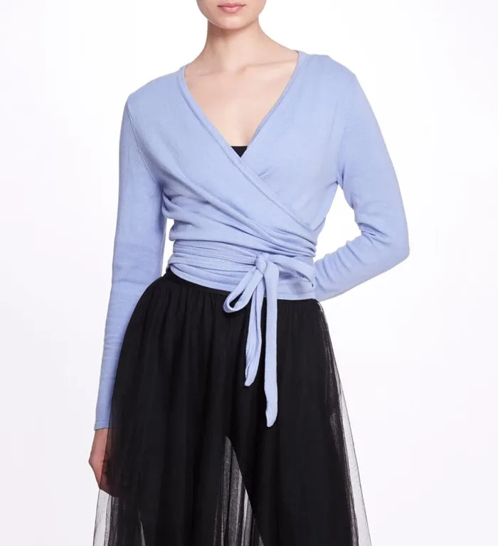 Women Marchesa Tops Anne Wrap Sweater Zen Blue