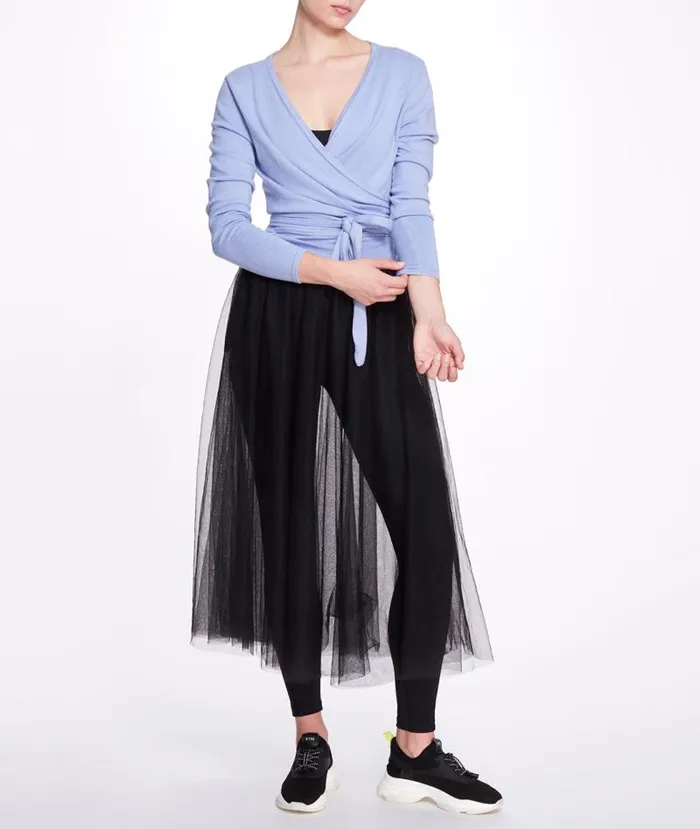 Women Marchesa Tops Anne Wrap Sweater Zen Blue