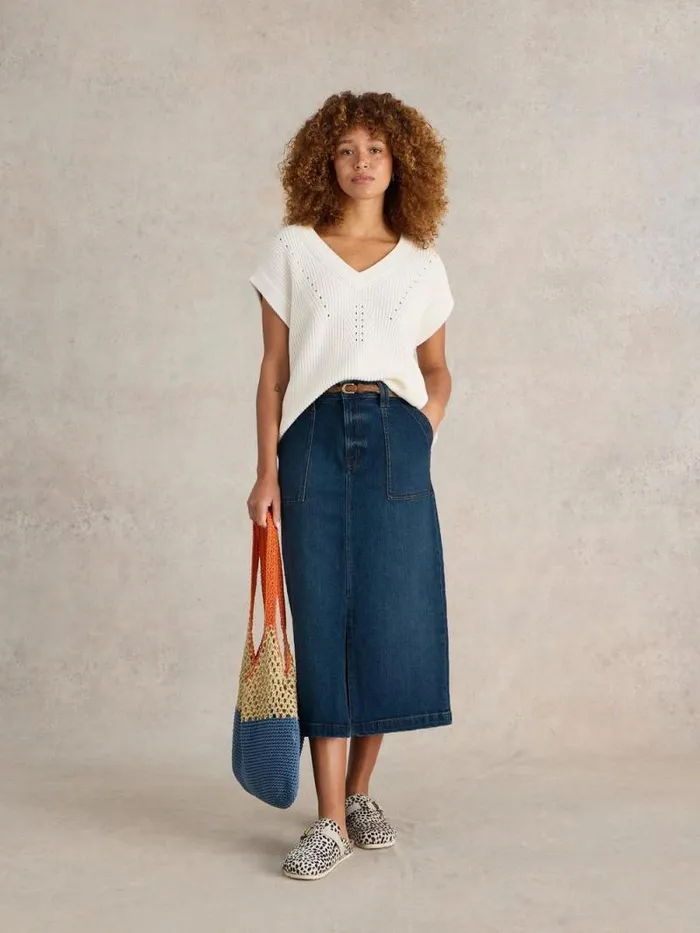Women Maren Denim Midi Skirt Mid Denim White Stuff Skirts