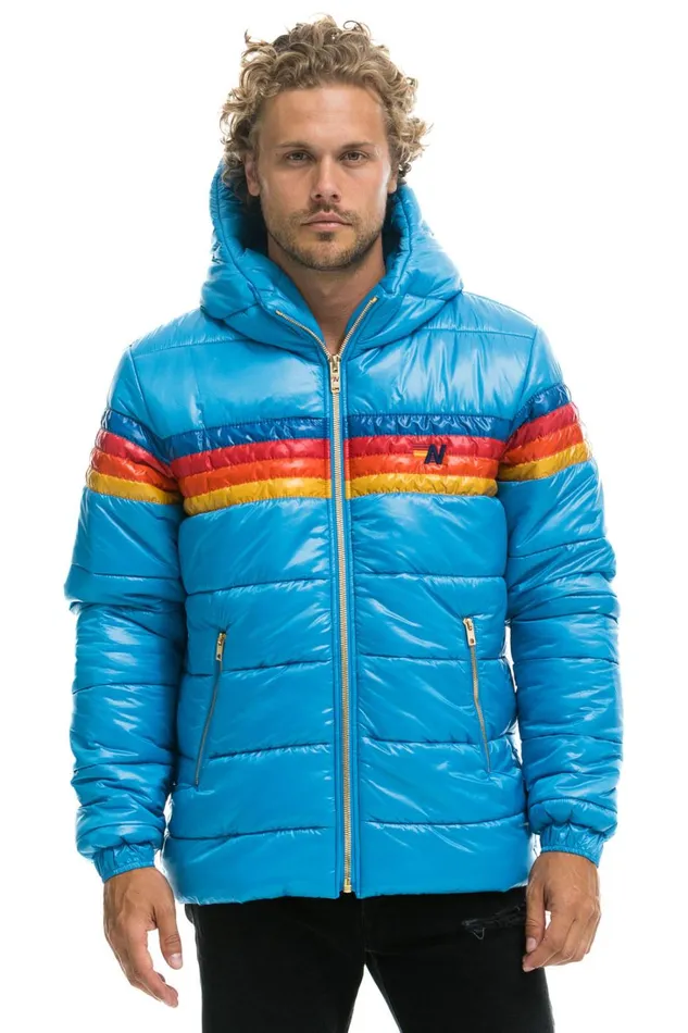 WomenMen Outerwear Aviator Nation 4 STRIPE LUXE TREKKER JACKET 8211 GLOSSY OCEAN
