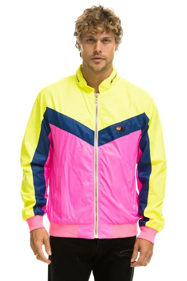 WomenMen Outerwear Aviator Nation MEN039S WINDBREAKER JACKET 8211 NEON PINK