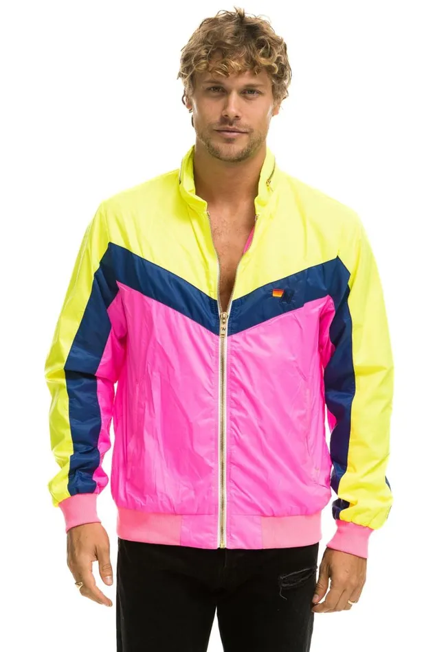 WomenMen Outerwear Aviator Nation MEN039S WINDBREAKER JACKET 8211 NEON PINK