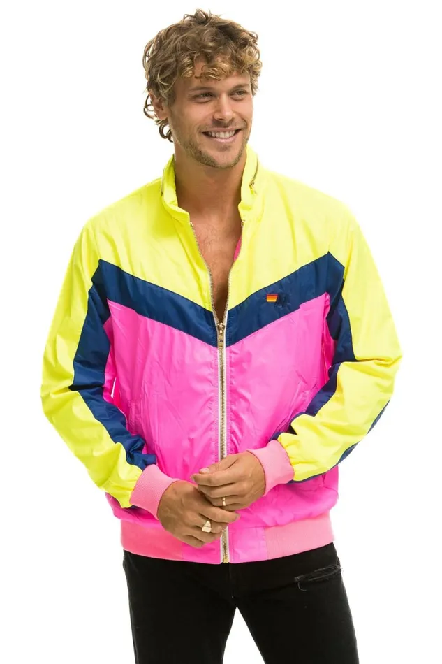 WomenMen Outerwear Aviator Nation MEN039S WINDBREAKER JACKET 8211 NEON PINK