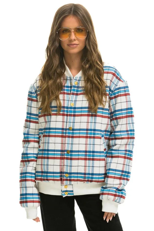 WomenMen Outerwear Aviator Nation PLAID UNISEX VARSITY JACKET 8211 MONTAUK PLAID