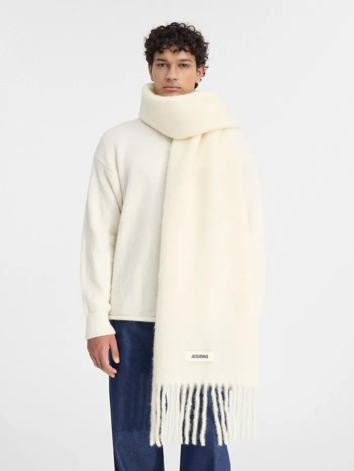WomenMen Scarves Beanies and Gloves JACQUEMUS The Carro Scarf Offwhite