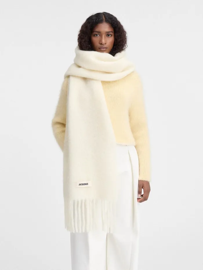WomenMen Scarves Beanies and Gloves JACQUEMUS The Carro Scarf Offwhite