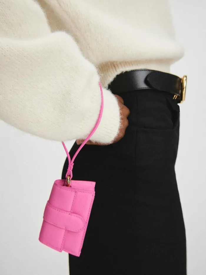 WomenMen Small Leather Goods JACQUEMUS The Bambino Flap Case Neon Pink