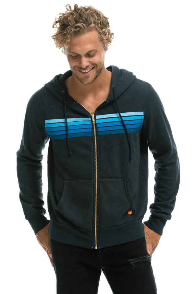 WomenMen Tops Aviator Nation 5 STRIPE HOODIE 8211 CHARCOAL BLUE