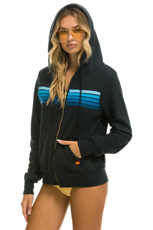 WomenMen Tops Aviator Nation 5 STRIPE HOODIE 8211 CHARCOAL BLUE