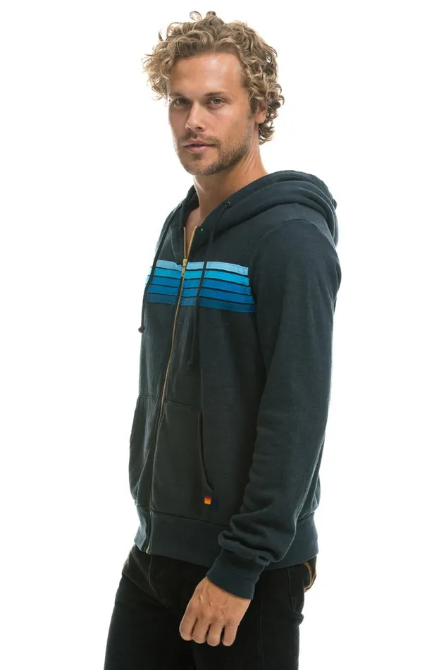 WomenMen Tops Aviator Nation 5 STRIPE HOODIE 8211 CHARCOAL BLUE