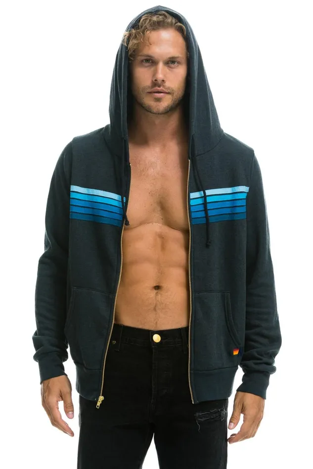 WomenMen Tops Aviator Nation 5 STRIPE HOODIE 8211 CHARCOAL BLUE