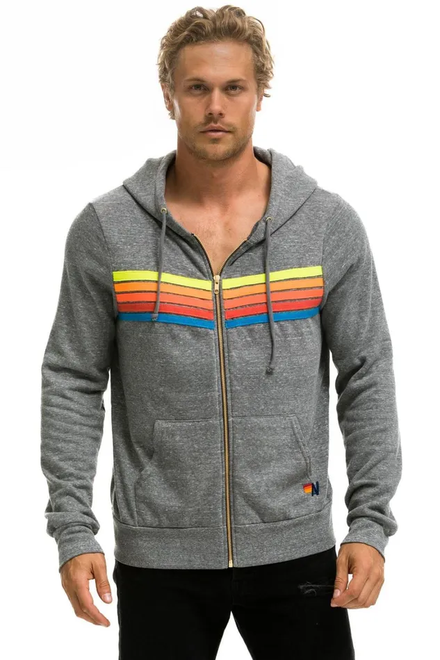 WomenMen Tops Aviator Nation 5 STRIPE HOODIE 8211 HEATHER GREY NEON RAINBOW WomenMen Tops Aviator Nation 5 STRIPE HOODIE 8211 HEATHER GREY NEON RAINBOW