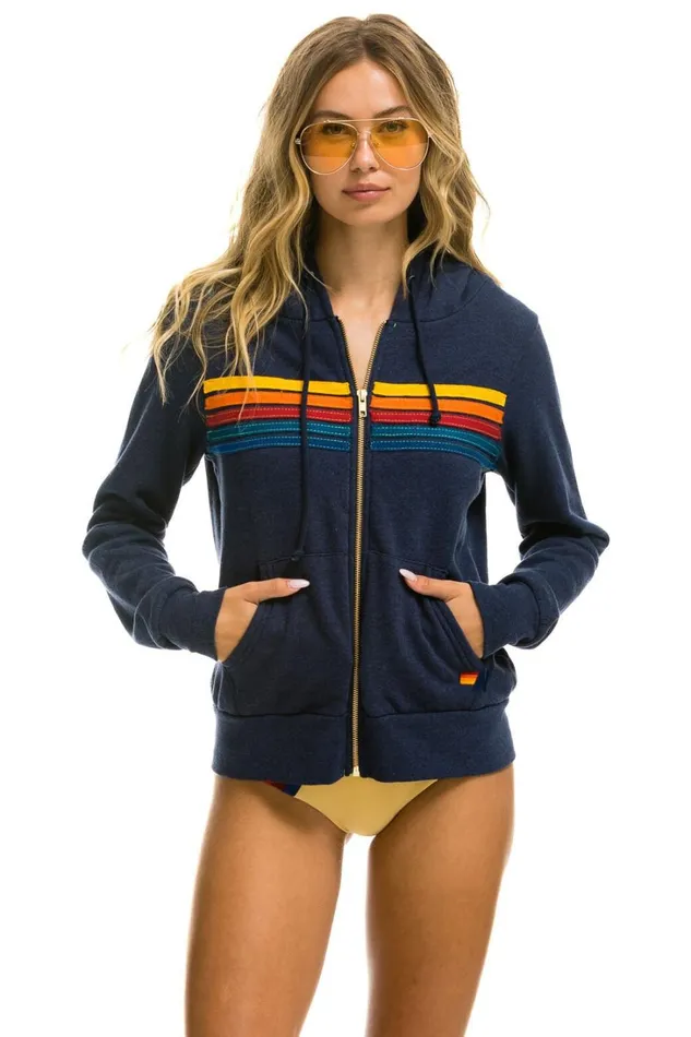WomenMen Tops Aviator Nation 5 STRIPE HOODIE 8211 NAVY
