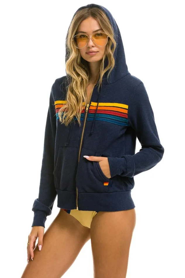 WomenMen Tops Aviator Nation 5 STRIPE HOODIE 8211 NAVY