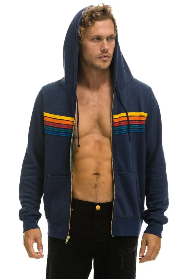 WomenMen Tops Aviator Nation 5 STRIPE HOODIE 8211 NAVY