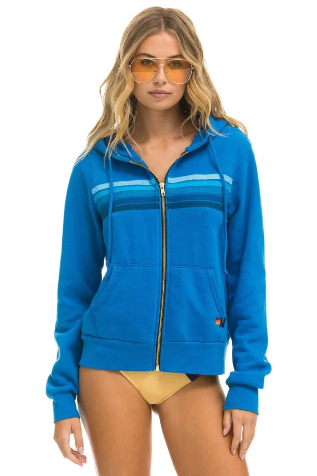 WomenMen Tops Aviator Nation 5 STRIPE HOODIE 8211 OCEAN BLUE