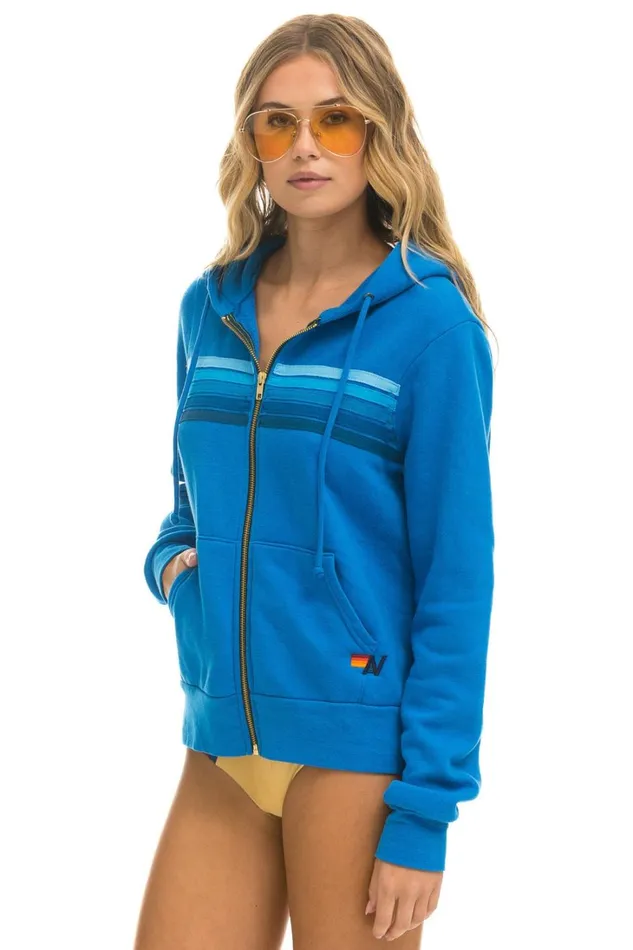 WomenMen Tops Aviator Nation 5 STRIPE HOODIE 8211 OCEAN BLUE