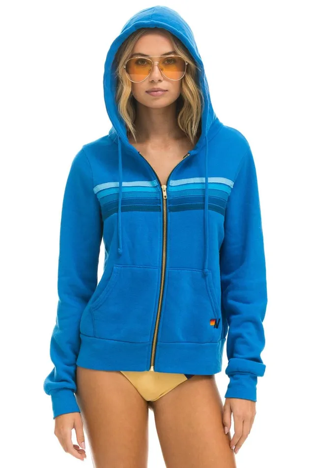 WomenMen Tops Aviator Nation 5 STRIPE HOODIE 8211 OCEAN BLUE