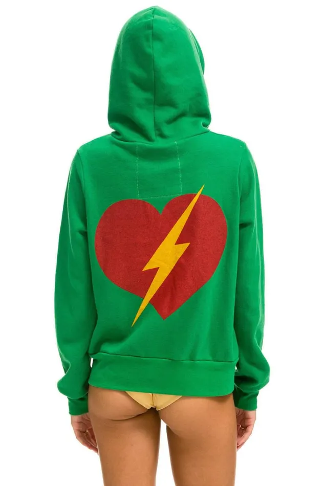 WomenMen Tops Aviator Nation BOLT HEART ZIP HOODIE 8211 KELLY GREEN