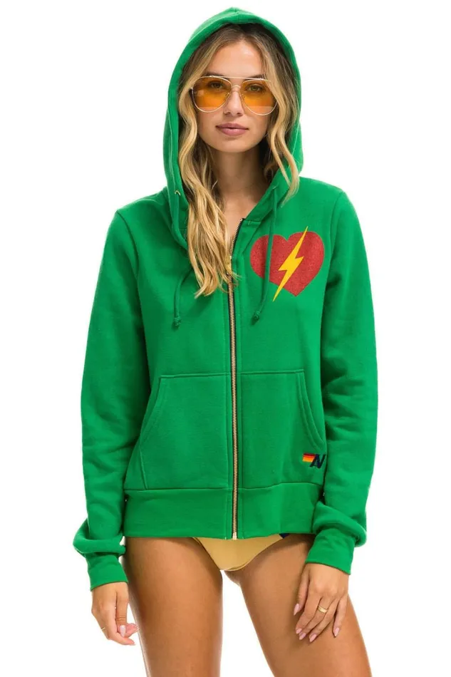 WomenMen Tops Aviator Nation BOLT HEART ZIP HOODIE 8211 KELLY GREEN