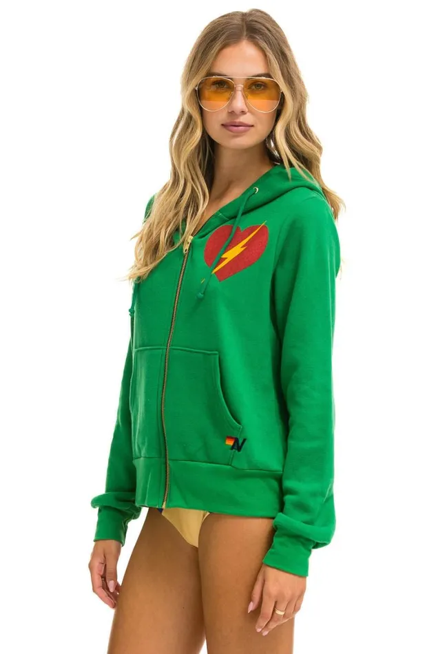 WomenMen Tops Aviator Nation BOLT HEART ZIP HOODIE 8211 KELLY GREEN