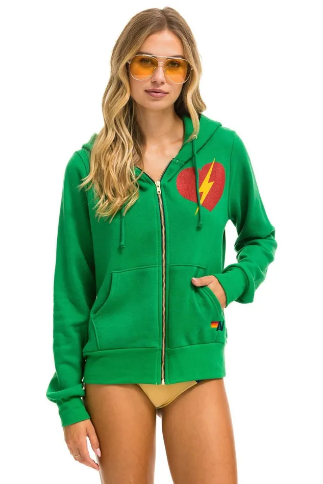 WomenMen Tops Aviator Nation BOLT HEART ZIP HOODIE 8211 KELLY GREEN