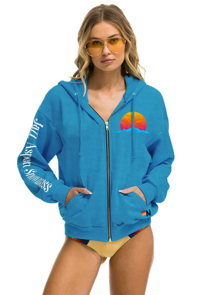 WomenMen Tops Aviator Nation JAZZ ASPEN SNOWMASS 2023 RELAXED ZIP HOODIE 8211 OCEAN