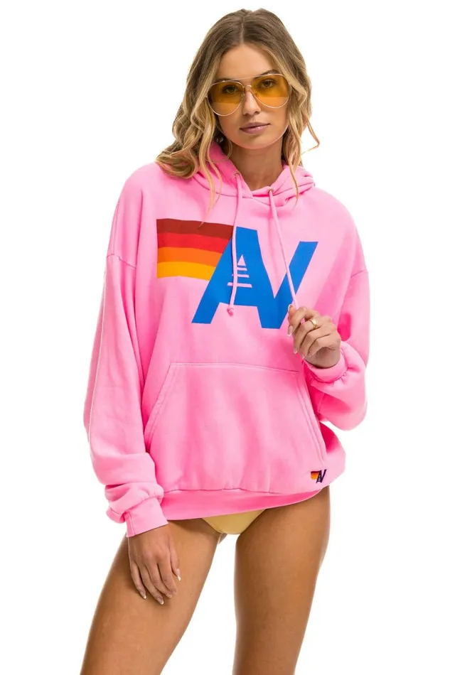WomenMen Tops Aviator Nation LOGO PULLOVER RELAXED HOODIE 8211 NEON PINK