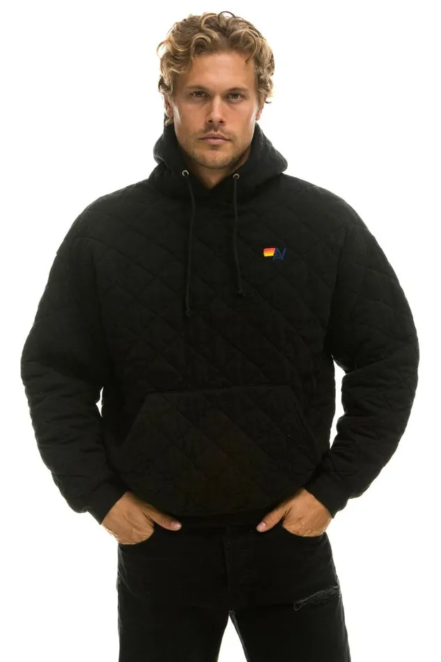 WomenMen Tops Aviator Nation QUILTED RELAXED PULLOVER HOODIE 8211 BLACK WomenMen Tops Aviator Nation QUILTED RELAXED PULLOVER HOODIE 8211 BLACK