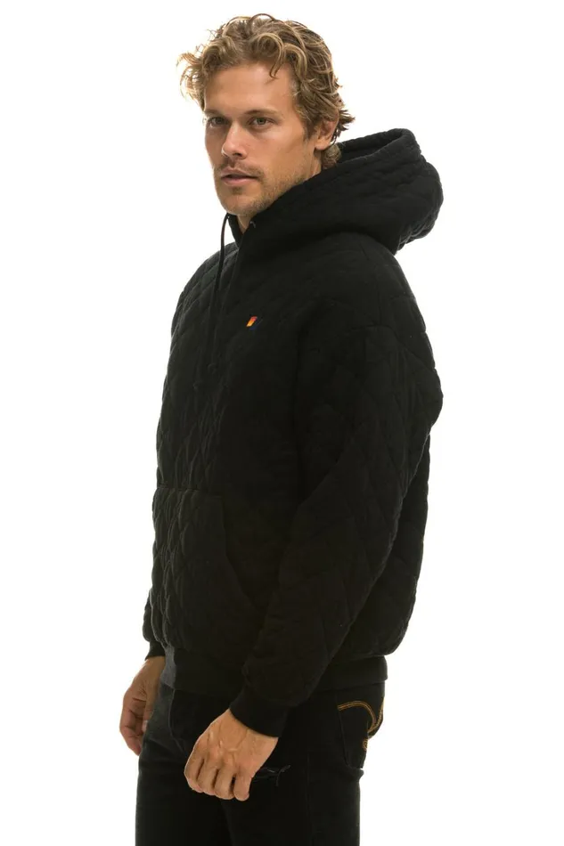WomenMen Tops Aviator Nation QUILTED RELAXED PULLOVER HOODIE 8211 BLACK WomenMen Tops Aviator Nation QUILTED RELAXED PULLOVER HOODIE 8211 BLACK