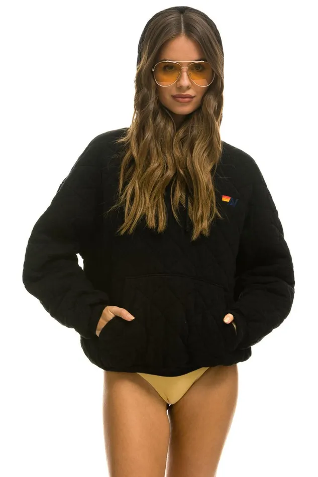 WomenMen Tops Aviator Nation QUILTED RELAXED PULLOVER HOODIE 8211 BLACK WomenMen Tops Aviator Nation QUILTED RELAXED PULLOVER HOODIE 8211 BLACK