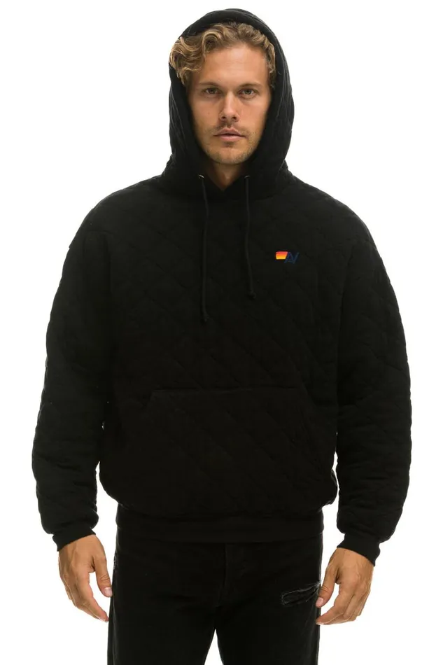 WomenMen Tops Aviator Nation QUILTED RELAXED PULLOVER HOODIE 8211 BLACK WomenMen Tops Aviator Nation QUILTED RELAXED PULLOVER HOODIE 8211 BLACK
