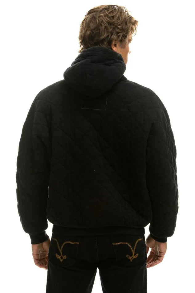 WomenMen Tops Aviator Nation QUILTED RELAXED PULLOVER HOODIE 8211 BLACK WomenMen Tops Aviator Nation QUILTED RELAXED PULLOVER HOODIE 8211 BLACK