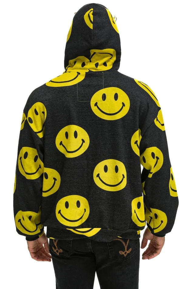 WomenMen Tops Aviator Nation SMILEY REPEAT RELAXED PULLOVER HOODIE 8211 BLACK