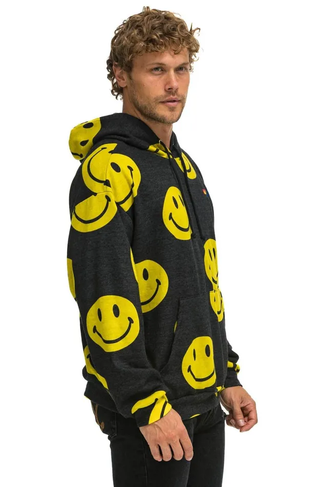 WomenMen Tops Aviator Nation SMILEY REPEAT RELAXED PULLOVER HOODIE 8211 BLACK