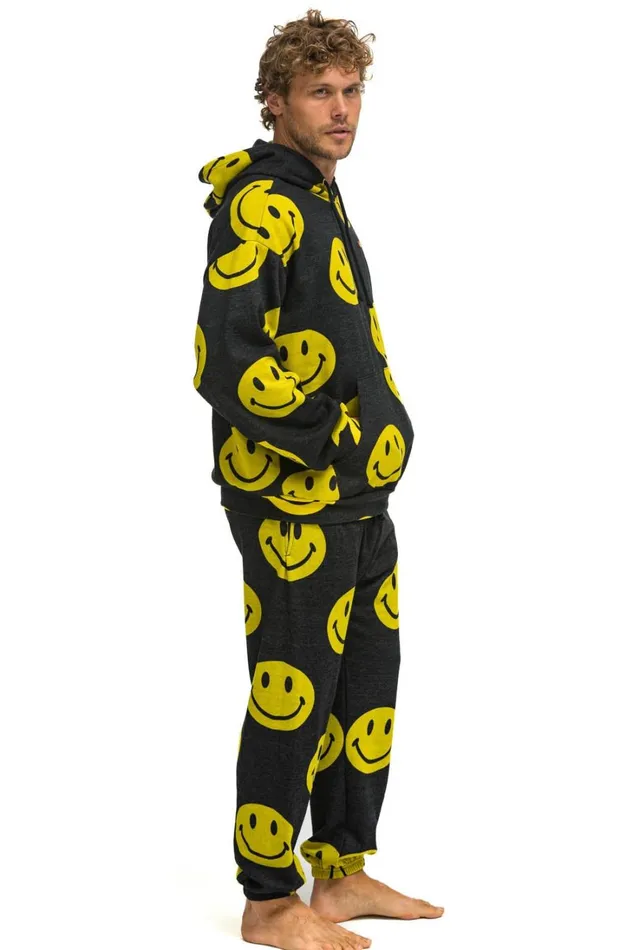 WomenMen Tops Aviator Nation SMILEY REPEAT RELAXED PULLOVER HOODIE 8211 BLACK