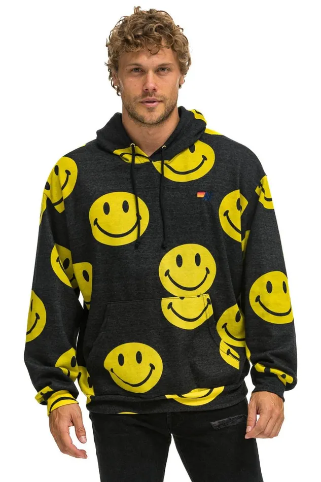 WomenMen Tops Aviator Nation SMILEY REPEAT RELAXED PULLOVER HOODIE 8211 BLACK