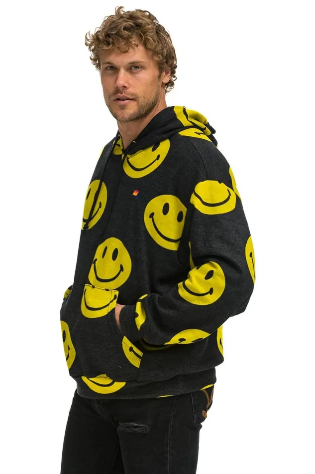 WomenMen Tops Aviator Nation SMILEY REPEAT RELAXED PULLOVER HOODIE 8211 BLACK