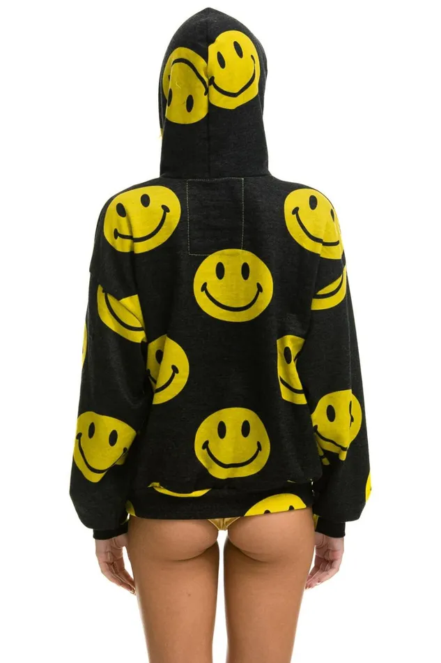 WomenMen Tops Aviator Nation SMILEY REPEAT RELAXED PULLOVER HOODIE 8211 BLACK