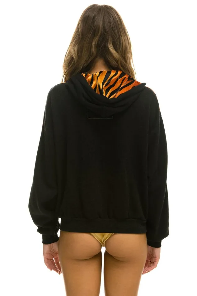 WomenMen Tops Aviator Nation TIGER STRIPE RELAXED ZIP HOODIE WITH POCKETS 8211 BLACK TIGER